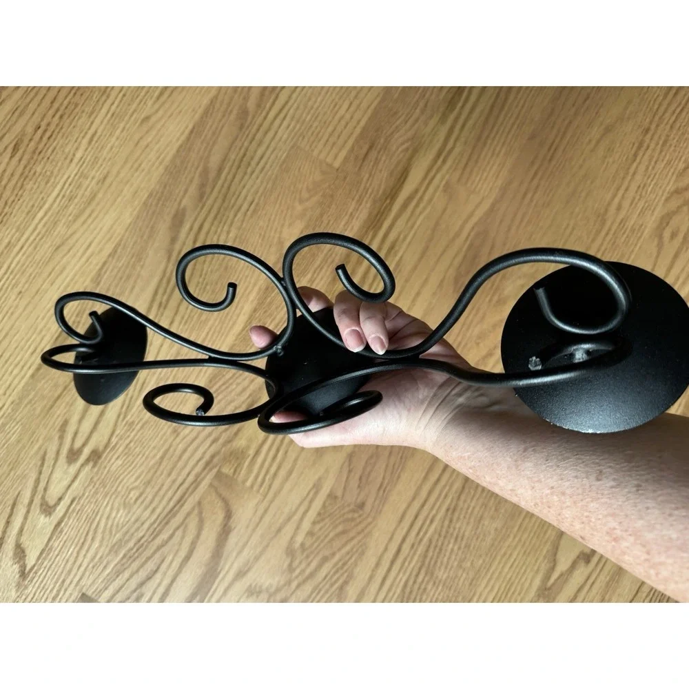 Matte‎ Black Scroll Metal Triple Pillar Candle Holder/Centerpiece 18